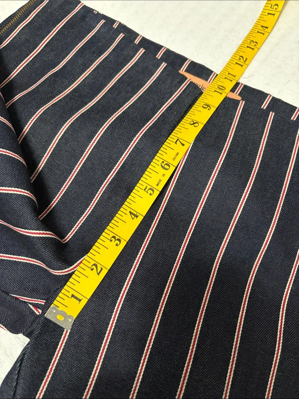 Maggie Marilyn 💯% Cotton Denim Navy Pants with Red, White Stripes Size 8 - Picture 14 of 16